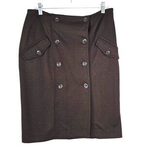 Sandro Sportswear Dark Brown Nautical Buttons Wrap Pencil Skirt